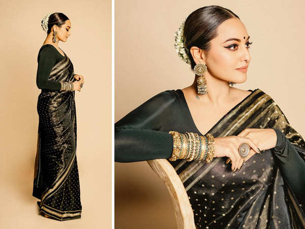Sonakshi Sinha looks heavenly in a black and golden saree, see pics