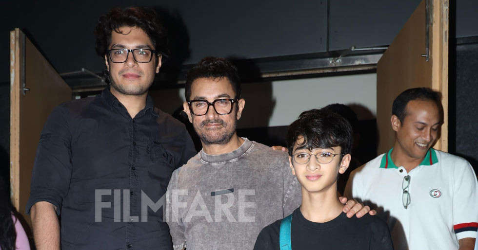 Aamir Khan poses with his sons Junaid Khan and Azad Rao Khan