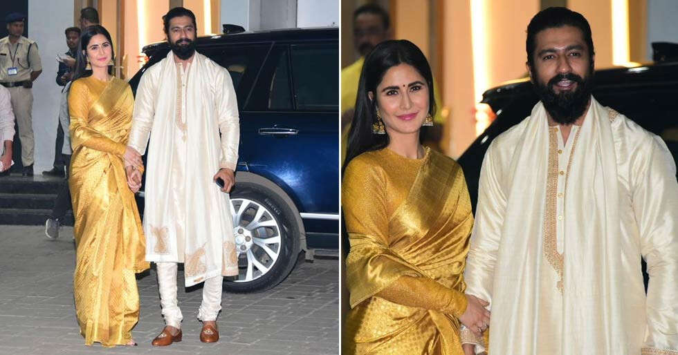 Vicky Kaushal and Katrina Kaif glow in gold as they jet off for the Ram ...