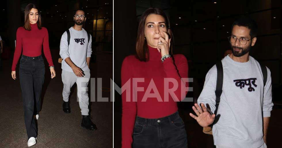 Teri Baaton Main Aisa Uljha Jiya co-stars Kriti Sanon and Shahid Kapoor get clicked at the airport