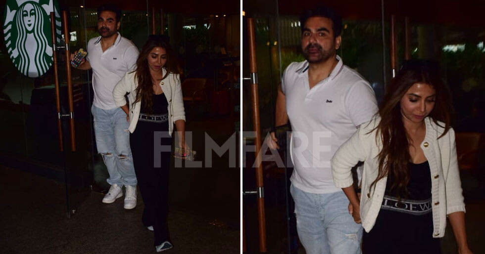 Arbaaz Khan gets snapped with wife Sshura Khan at the airport