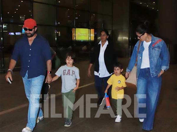 Kareena Kapoor Khan and Saif Ali Khan get clicked with sons Taimur and Jeh at the airport. Pics: