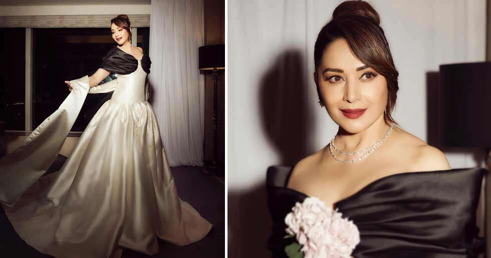 In Pics: Madhuri Dixit Nene is elegance personified in this black and white satin gown