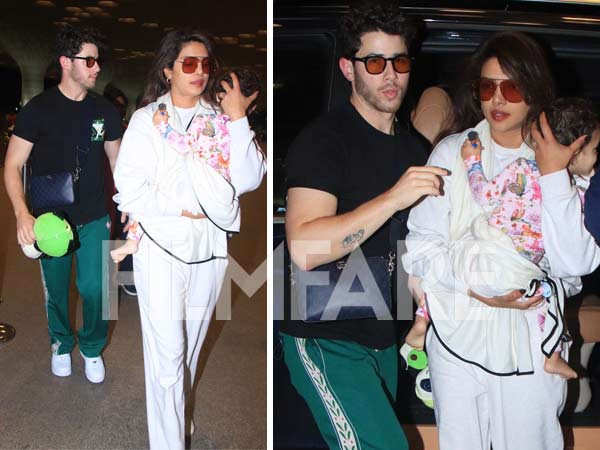 Priyanka Chopra and Nick Jonas get clicked with Malti Marie at the airport. Pics: