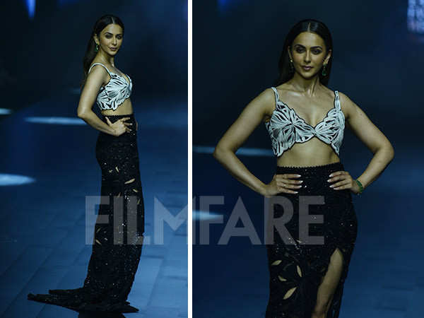 Rakul Preet Singh walks the ramp in a shimmery number with a thigh-high slit. See pics: