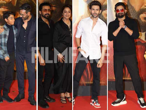 Ajay Devgn, Jyotika, Suriya and others attend the star-studded screening of Shaitaan. Pics: