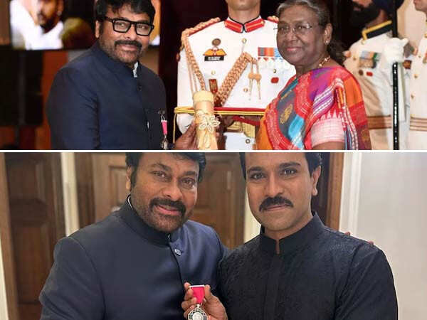 Ram Charan poses with pride with his father, Chiranjeevi's Padma ...