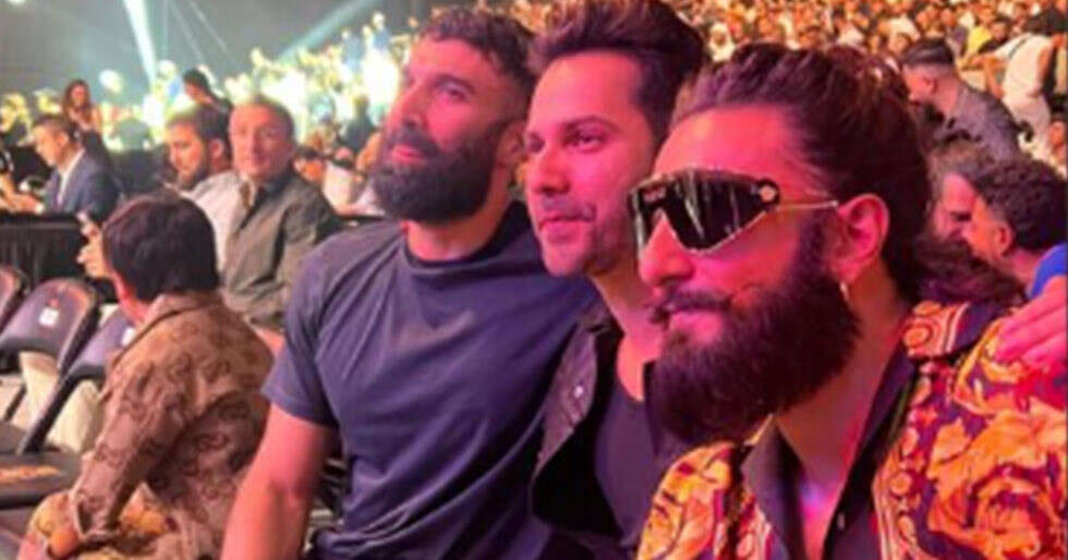 Ranveer Singh, Varun Dhawan, Aditya Roy Kapur pose together at UAE event