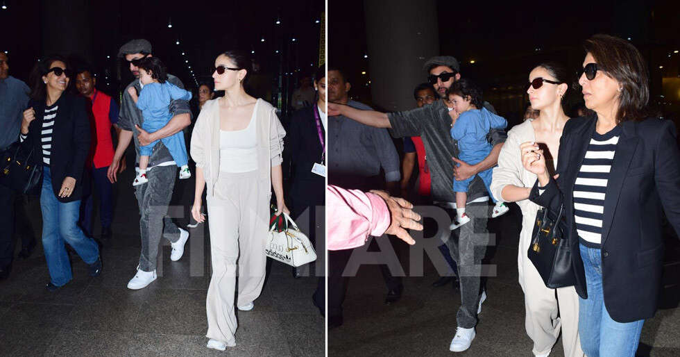 Pics: Alia Bhatt, Ranbir Kapoor, Raha & Neetu Kapoor arrive at the airport