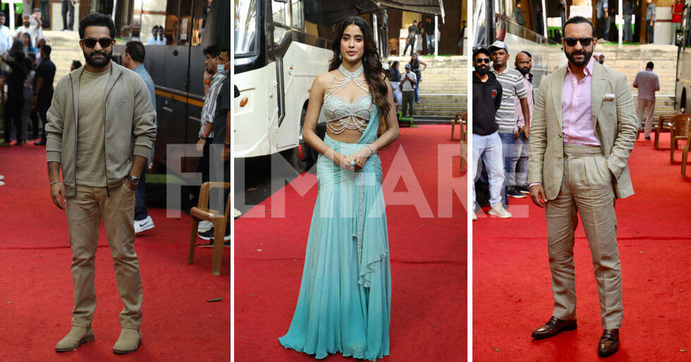 Photos: Jr NTR Janhvi Kapoor Saif Ali Khan spotted shooting for a show