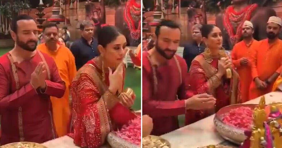 Saif Ali Khan & Kareena Kapoor in matching outfits at Ambani’s Ganpati puja