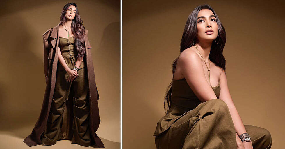 Photos: Pooja Hegde Stuns in a Stylish Trench Coat and Baggy Pants