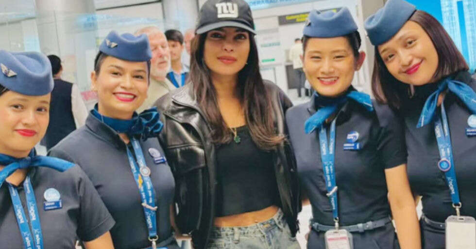 Priyanka Chopra Poses With Air Hostess As She Arrives In Odisha for SSMB 29 Shoot