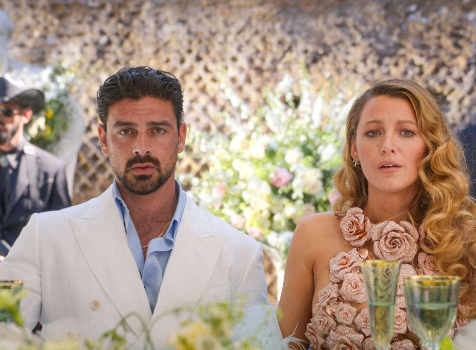 actors Michele Morrone and Blake Lively in a scene from the movie Another Simple Favor