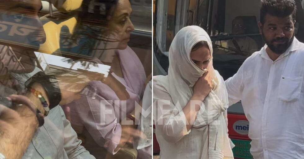 Hema Malini and Esha Deol at Dharmendra's last rites