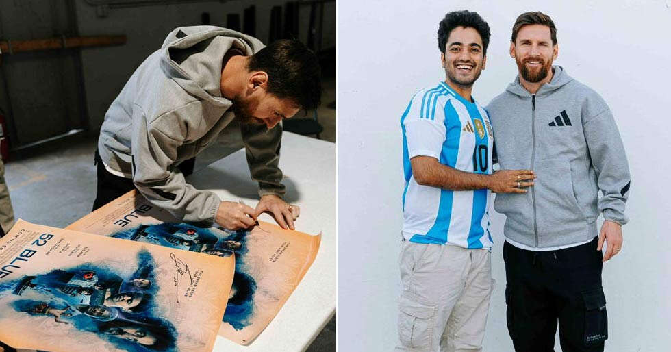 Lionel Messi Signs 52 BLUE Poster During Special Meet With Cast and ...