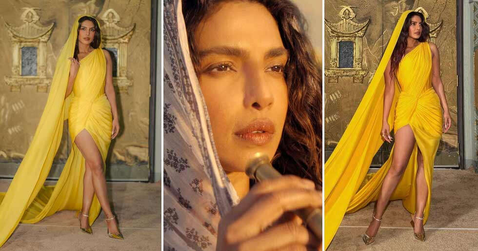 PHOTOS: Priyanka Chopra Jonas’ Yellow Saree-inspired Gown Has The Internet Talking