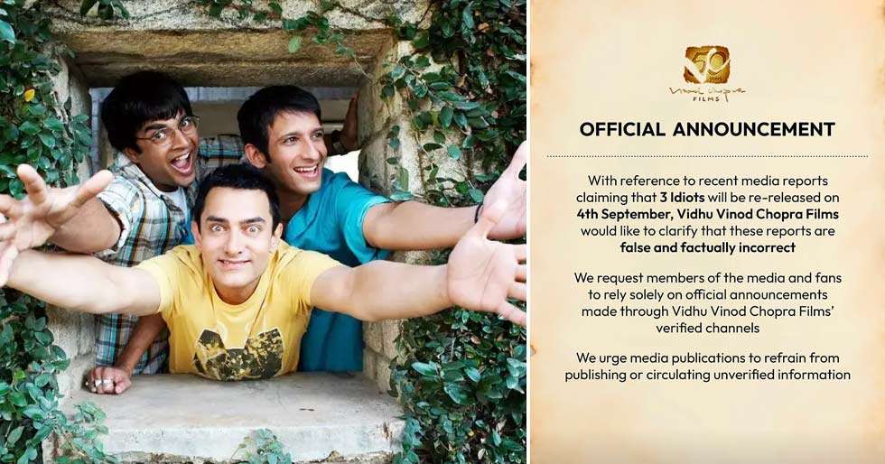 3 Idiots Is Not Returning To Theatres, Makers Debunk Re-Release Reports