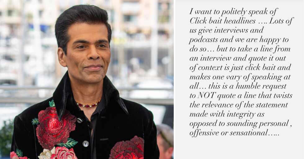 Karan Johar Warns Fans of ‘click Bait Headlines,’ Asks Media to Refrain From Twisting His Statements