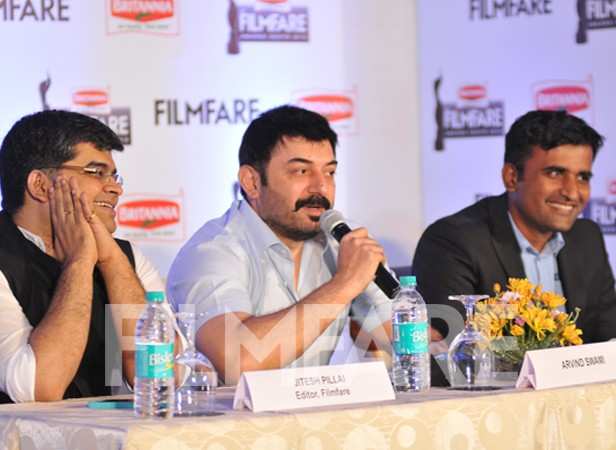 Arvind Swami with Jitesh Pillaai (Editor) and Vinay Subramanyam (Category Manager, Health and Wellness, Britannia Industries Ltd)