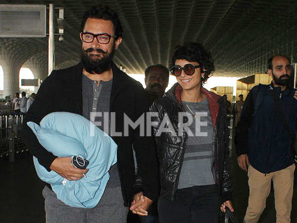 Aamir Khan and Kiran Rao spotted at the airport hand-in-hand