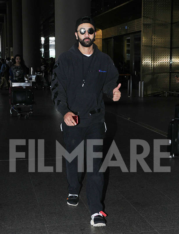 Ranbir Kapoor in comfy casuals at Mumbai airport, on February 16