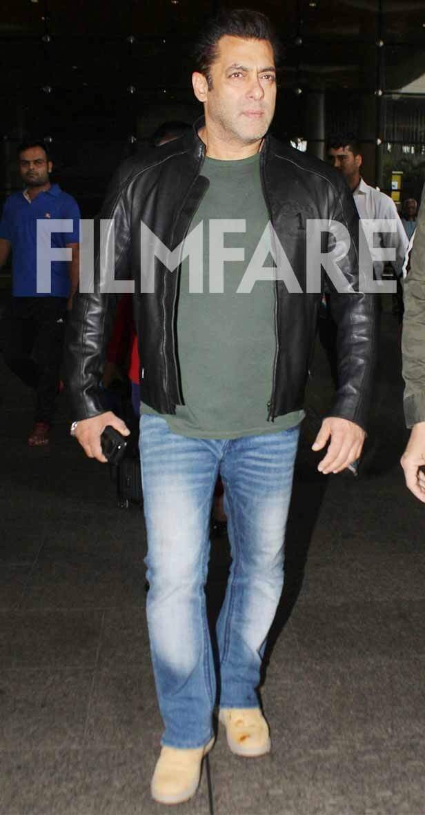Salman Khan’s rocks the leather jacket look at the airport