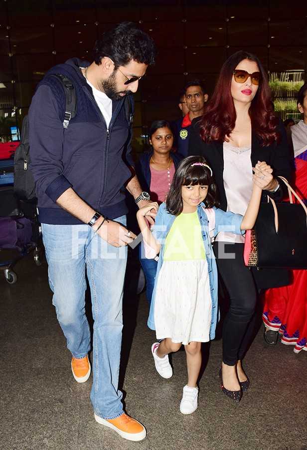 Abhishek Bachchan, Aishwarya Rai Bachchan and Aaradhya Bachchan return ...