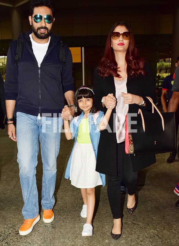 Abhishek Bachchan, Aishwarya Rai Bachchan and Aaradhya Bachchan return ...