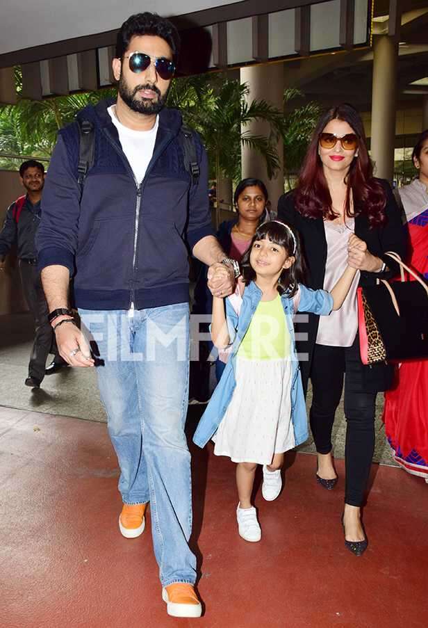 Abhishek Bachchan, Aishwarya Rai Bachchan and Aaradhya Bachchan return ...