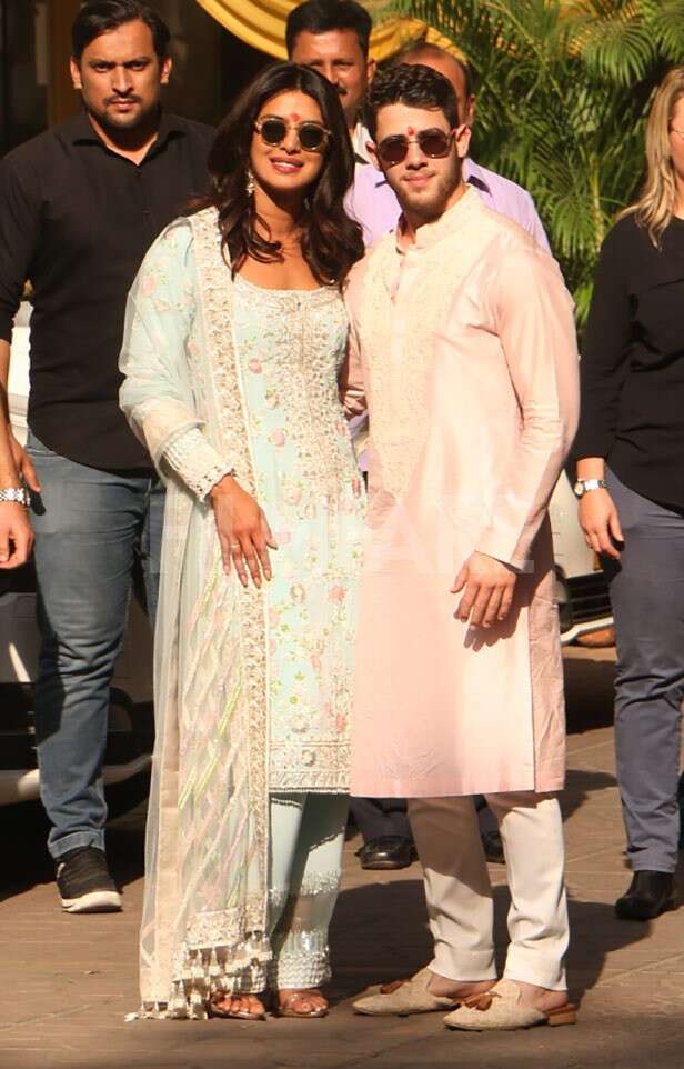 Priyanka Chopra and Nick Jonas clicked post the Puja ceremony ...