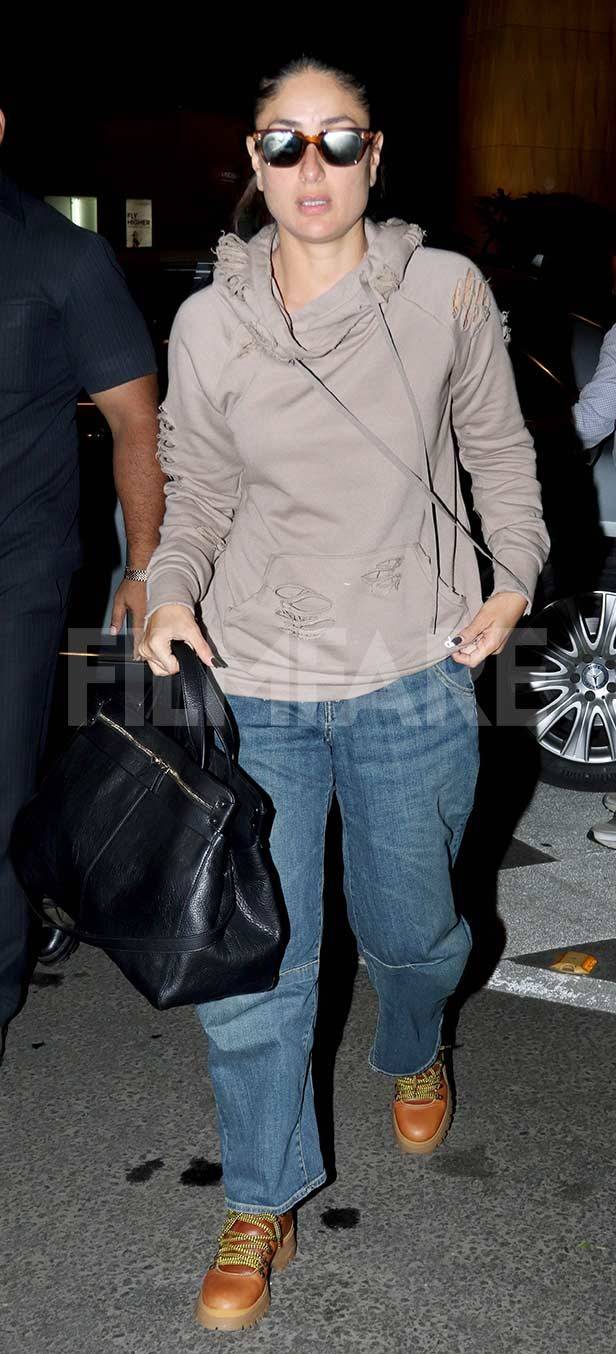 Kareena Kapoor Khan returns from London in a hoodie, jeans and