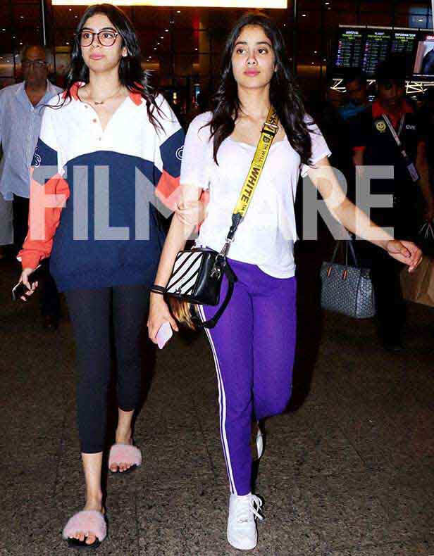 Janhvi, Khushi and Boney Kapoor return to Mumbai from Singapore ...