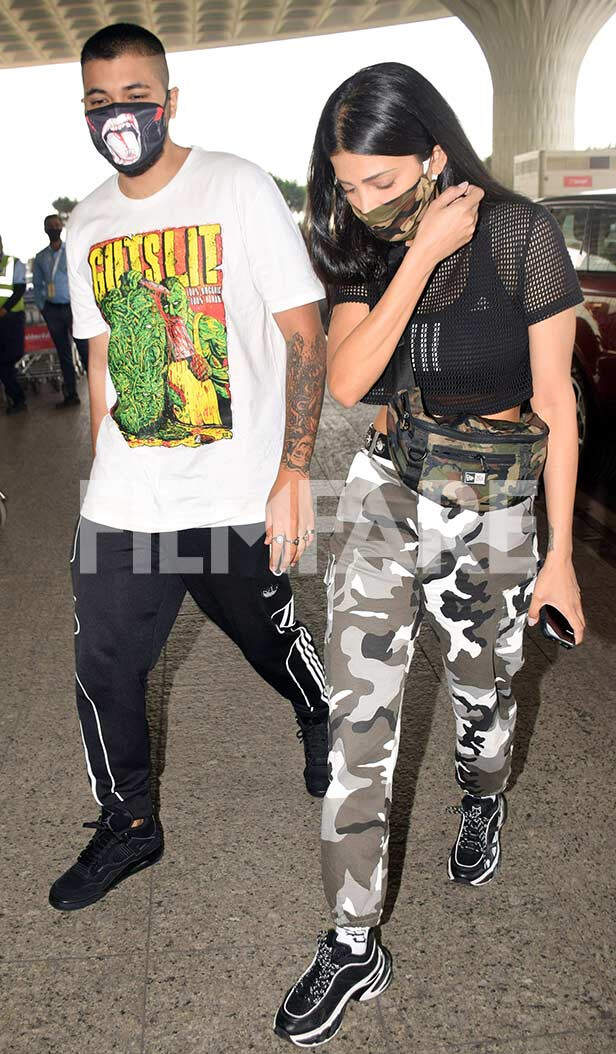 Shruti Haasan clicked at the Mumbai airport with boyfriend Santanu