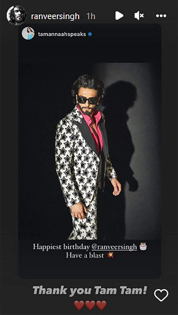 Ranveer Singh takes to his Instagram stories to thank everyone who wished  him a happy birthday