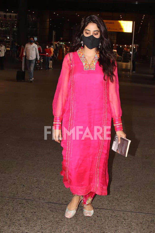 Janhvi Kapoor clicked in a Fuchsia pink attire at the airport