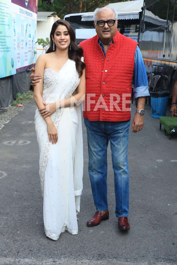 Janhvi Kapoor and Boney Kapoor during Mili promotions