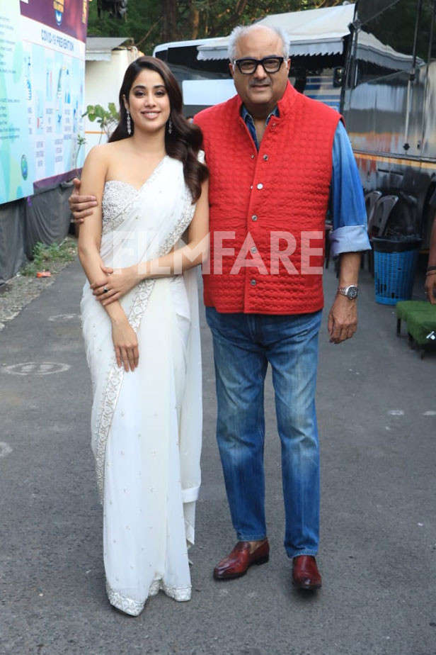 Janhvi Kapoor and Boney Kapoor during Mili promotions