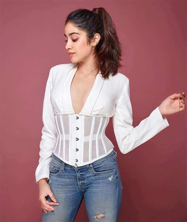 Janhvi Kapoor opted for a romantic rose print corset and ripped