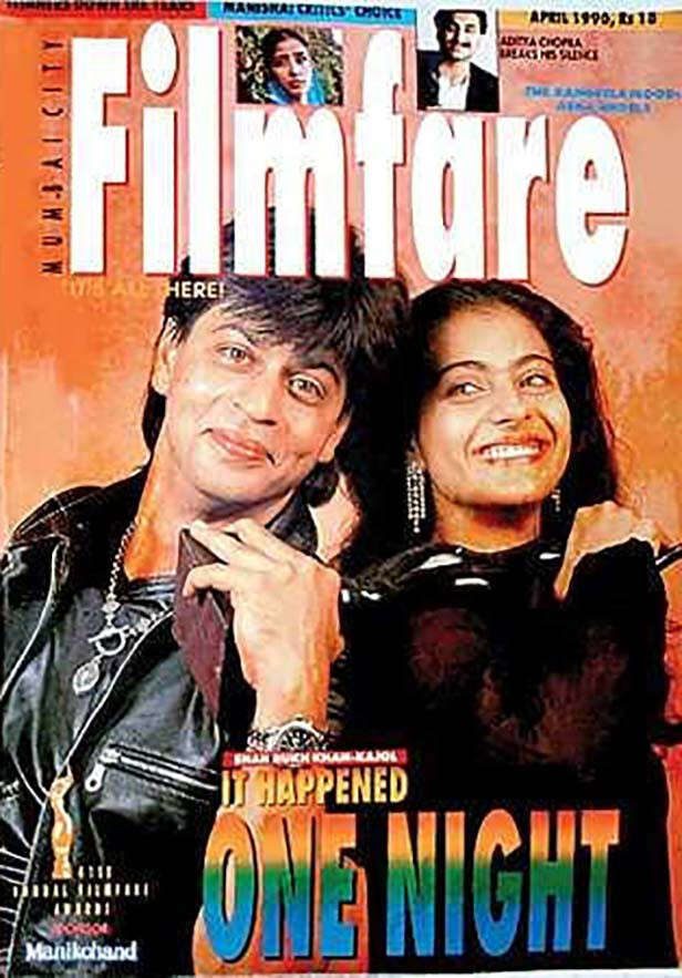 Avril 1996 : Ce sourire et cette alchimie : Shah Rukh Khan et Kajol.  Nous l'appelons la couverture de Dilwale Dulhaniya Le Jayenge et c'était leur première couverture de Filmfare ensemble.